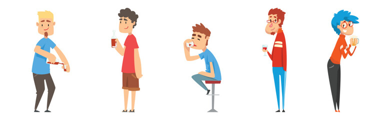 Man and Woman with Alcohol Drinking Spirits Relax at Bar Vector Set