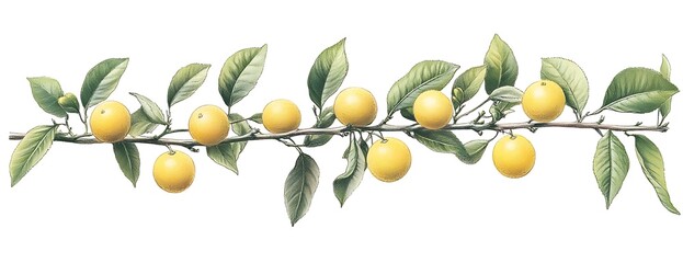Citrus branch with ripe fruit, white background, food design