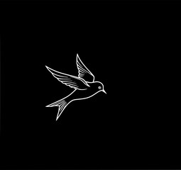Obraz premium Bird in Flight: Elegant white bird silhouette on a black background, wings spread in mid-flight, creating a sense of freedom and grace.
