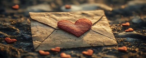 Rustic love letter, ground, hearts. Romantic greeting card