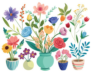 Colorful Flower Arrangement in a Vase. A Vibrant Floral Illustration