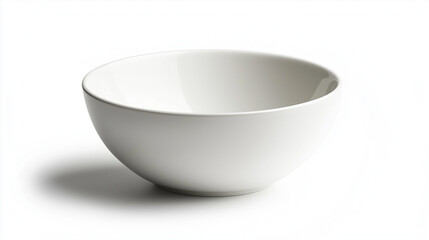 A plain white bowl set against a white background, emphasizing its smooth curves and minimalist elegance.
