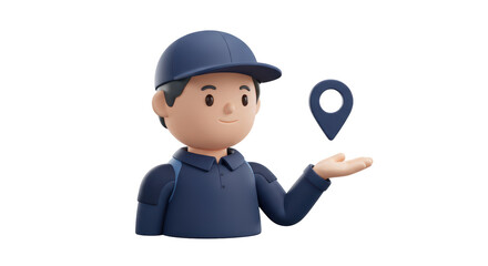 Isolated Delivery Man with Location Pin