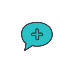 Obraz premium Speech bubble with plus symbol in teal color design 