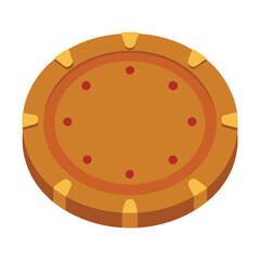 Stylized vector illustration of a delicious cartoon pizza slice with red dots