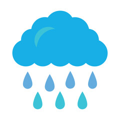 Simple blue cloud with falling raindrops representing weather and meteorology forecast