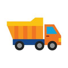 Colorful flat vector illustration of a simple orange and yellow dump truck