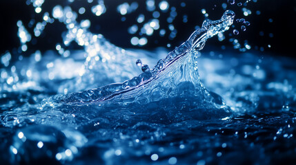 Close-up of blue water splashing on a dark background