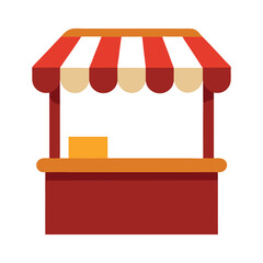 Flat illustration of a market stall with striped awning in red and cream