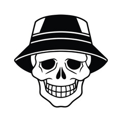 skull bucket hat silhouette vector art on t shirt design 