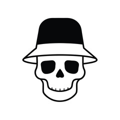 skull bucket hat silhouette vector art on t shirt design 