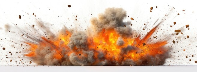 Powerful explosion with debris and fire
