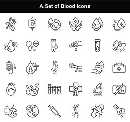 Naklejka premium Line Icon Set of Blood Donation, Medical and Healthcare with Transparent Background