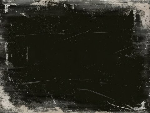 Abstract black texture with a distressed, grunge effect. Faint white lines and worn edges create a dramatic, aged appearance on a dark background.