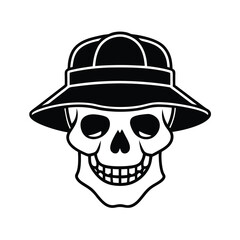skull bucket hat silhouette vector art on t shirt design 