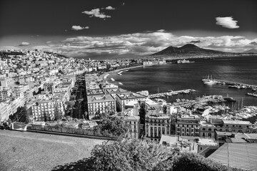 Aerial view of Naples seafront from Posillipo with stunning coastal scenery and cityscape