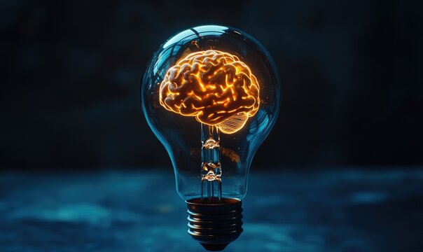 Glowing brain inside lightbulb