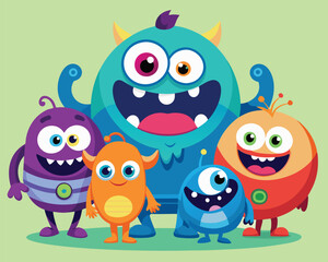 Obraz premium Adorable Cartoon Monsters Illustration
