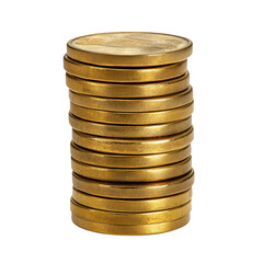 Stack of shiny gold coins on transparent background