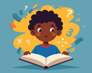 Curious Boy Reading a Book. A Journey into Knowledge and Learning