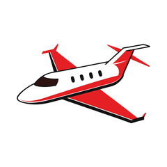 Stylized red and white business jet illustration for travel and transportation concepts