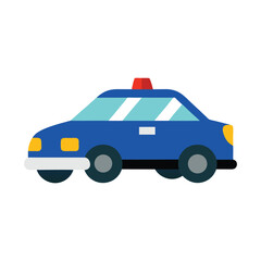 Vector illustration of blue police car with red light and white background