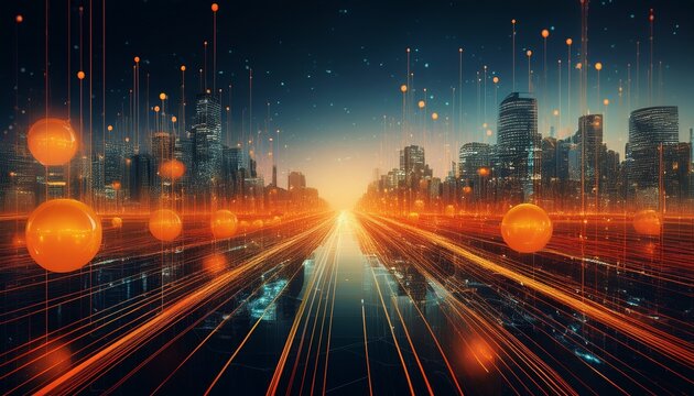 orange tech network over city