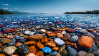 multi colored river rocks submerged in water