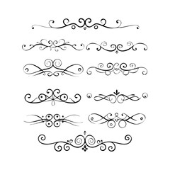 Obraz premium Hand drawn text dividers and graphic elements. Vector floral designs. Vintage ornament divider set.Hand drawn border collection for invitation,poster,banner.Retro decoration vector collection 
