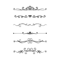 Fototapeta premium Hand drawn text dividers and graphic elements. Vector floral designs. Vintage ornament divider set.Hand drawn border collection for invitation,poster,banner.Retro decoration vector collection 