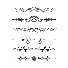 Obraz premium Hand drawn text dividers and graphic elements. Vector floral designs. Vintage ornament divider set.Hand drawn border collection for invitation,poster,banner.Retro decoration vector collection 