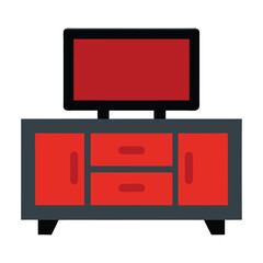 Minimalist television on red console table vector illustration for interior design