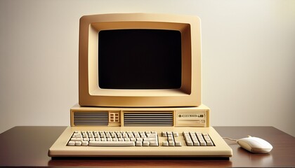 retro beige computer with keyboard reflecting classic technology design