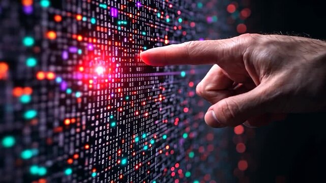 Digital Realm: A Fingertip's Touch on Binary Code