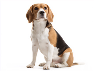 Beagle dog sitting on a white background