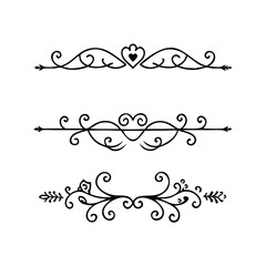 Hand drawn text dividers and graphic elements. Vector floral designs. Vintage ornament divider set.Hand drawn border collection for invitation,poster,banner.Retro decoration vector collection
