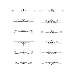 Fototapeta premium Hand drawn text dividers and graphic elements. Vector floral designs. Vintage ornament divider set.Hand drawn border collection for invitation,poster,banner.Retro decoration vector collection 