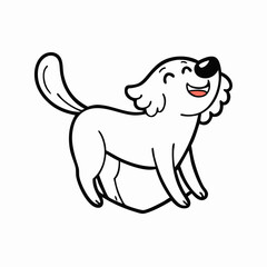 Happy Cartoon Dog Illustration, White Puppy, Line Art