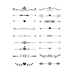 Fototapeta premium Hand drawn text dividers and graphic elements. Vector floral designs. Vintage ornament divider set.Hand drawn border collection for invitation,poster,banner.Retro decoration vector collection 