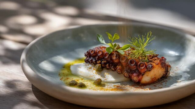 Tender charred octopus with garlic aioli and smoked paprika