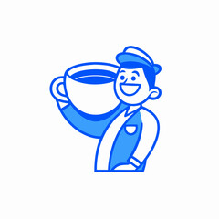 Happy Cartoon Man Holding Large Coffee Cup