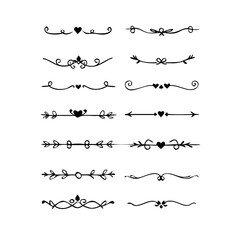 Obraz premium Hand drawn text dividers and graphic elements. Vector floral designs. Vintage ornament divider set.Hand drawn border collection for invitation,poster,banner.Retro decoration vector collection 