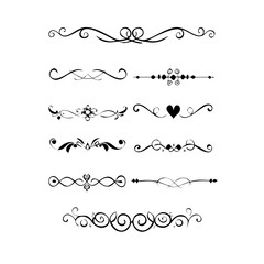 Obraz premium Hand drawn text dividers and graphic elements. Vector floral designs. Vintage ornament divider set.Hand drawn border collection for invitation,poster,banner.Retro decoration vector collection 