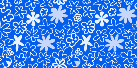 Blue Floral Pattern Background: Seamless Flower Design