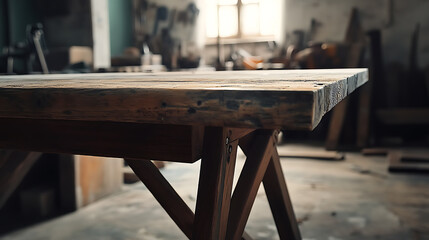 Rustic Wooden Workbench in a Workshop