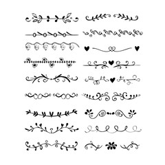 Obraz premium Hand drawn text dividers and graphic elements. Vector floral designs. Vintage ornament divider set.Hand drawn border collection for invitation,poster,banner.Retro decoration vector collection 