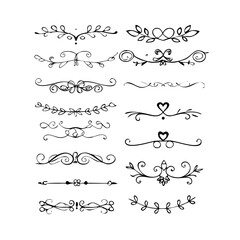 Hand drawn text dividers and graphic elements. Vector floral designs. Vintage ornament divider set.Hand drawn border collection for invitation,poster,banner.Retro decoration vector collection
