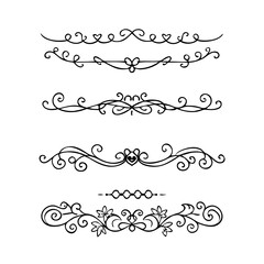 Obraz premium Hand drawn text dividers and graphic elements. Vector floral designs. Vintage ornament divider set.Hand drawn border collection for invitation,poster,banner.Retro decoration vector collection 