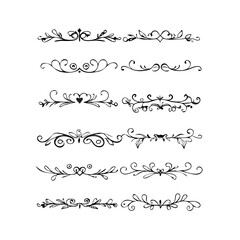 Hand drawn text dividers and graphic elements. Vector floral designs. Vintage ornament divider set.Hand drawn border collection for invitation,poster,banner.Retro decoration vector collection
