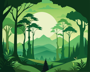 Serene Forest Landscape. Majestic Mountains and Lush Greenery
